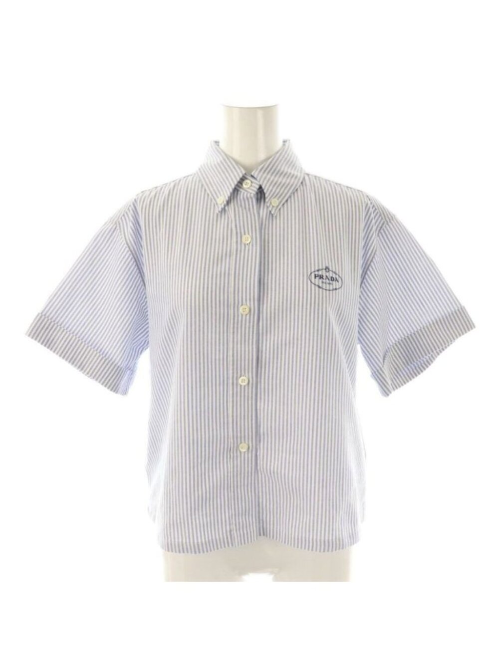 Prada Striped Half Sleeve Shirt Button Down 38 Blue